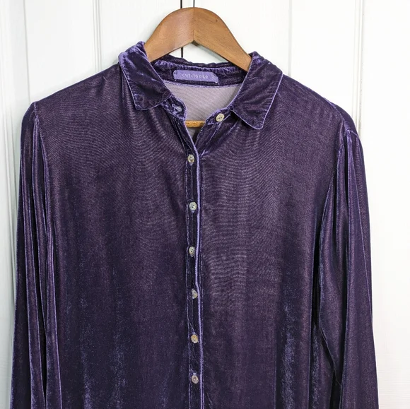 Cut Loose Cut Velvet Button Front Top Medium Purple Silk Blend Lagenlook L/S - Picture 3 of 10